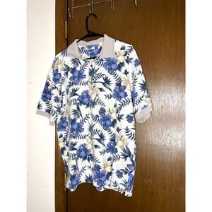Geoffrey Beene Vintage Golf Polo Blue Floral Men's Large
